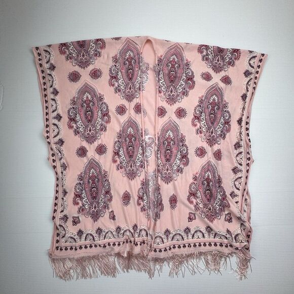 Light Pink Sheer Fringe Scarf Paisley Shawl Kimono One Size Boho - Picture 4 of 10